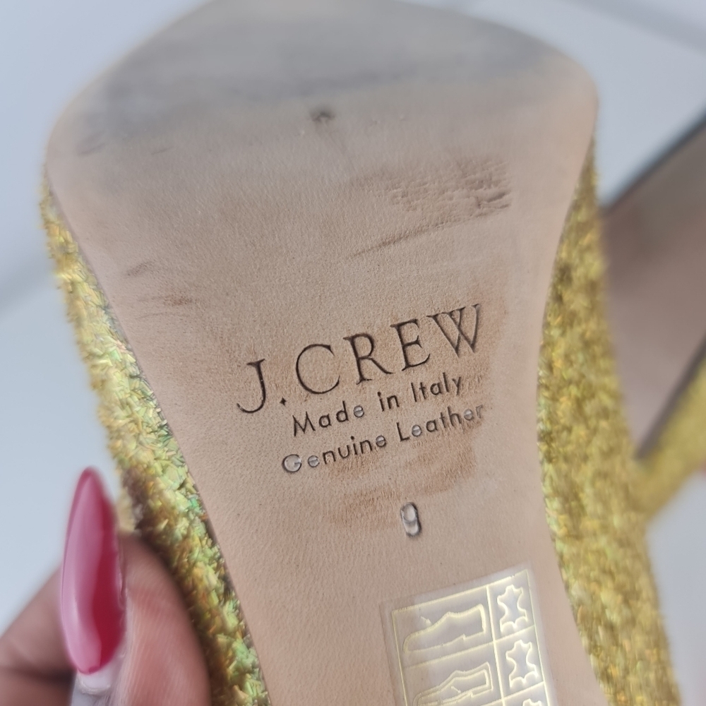 J.Crew Women Roxie Black Gold Glitter Striped Heels Party Size 9 Leather - Picture 16 of 16